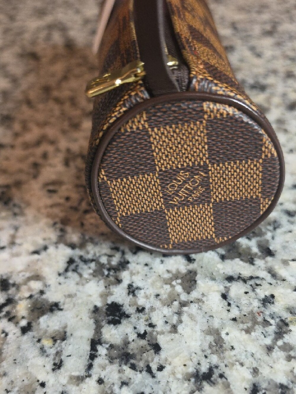Louis Vuitton Brown Damier Cylinder Wristlet Pouch with Gold Hardware - Picture 2 of 7